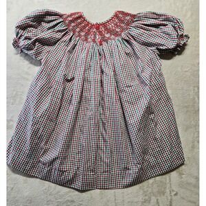 Remember Nguyen Girls 6X Smocked Dress Shirt Red Green Gingham Bishop